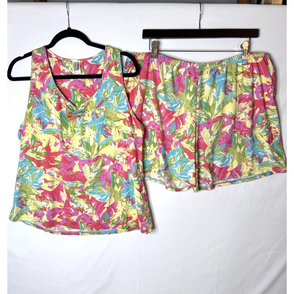 Natori‎ Cruz Pajama Set Tank Shorts Floral Sz XL Soft Stretch Summer Comfort